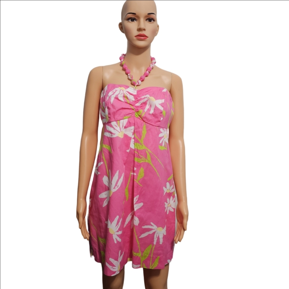 Lilly Pulitzer Betsey Pink Floral Strapless Barbiecore Mini Dress Sz 10